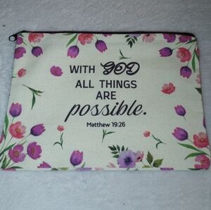 Matthew 19:26 Bible Verse Inspirational Floral Pouch